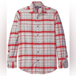 Nautica Slim Fit Plaid Button Up Shirt Men’s Large Red Gray Long Sleeve